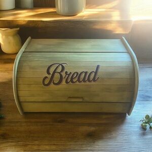 Painted Wooden Bread Box with Roll-Top Lid